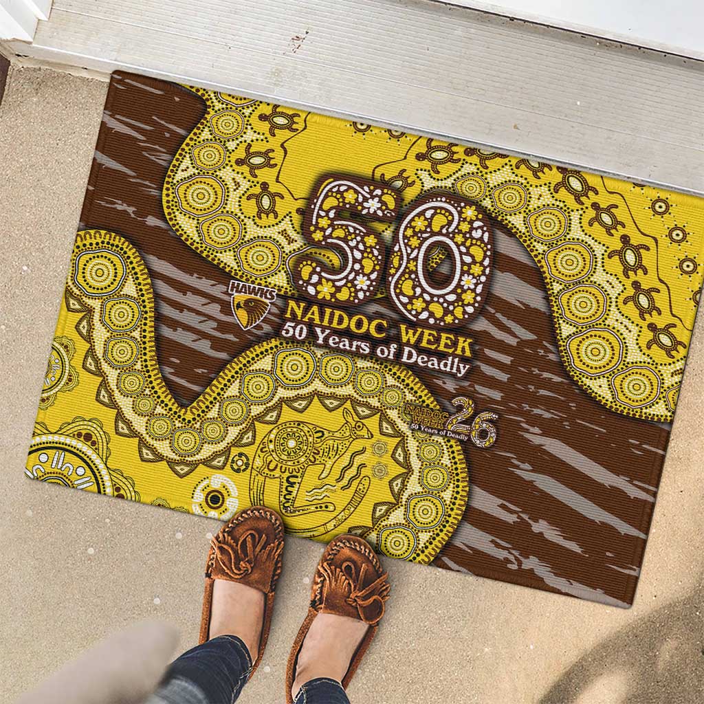 Hawthorn Hawks NAIDOC Week 2026 Rubber Doormat Australian Aboriginal Dot Art Dreamtime Pattern Style