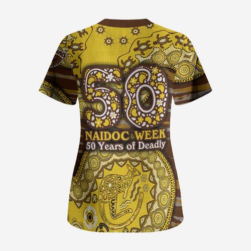 Hawthorn Hawks NAIDOC Week 2026 Scrub Top Australian Aboriginal Dot Art Dreamtime Pattern Style