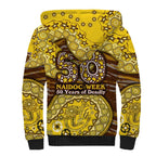 Hawthorn Hawks NAIDOC Week 2026 Sherpa Hoodie Australian Aboriginal Dot Art Dreamtime Pattern Style