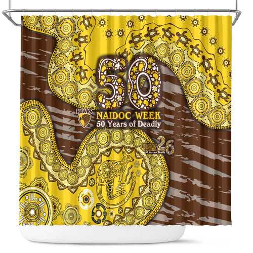 Hawthorn Hawks NAIDOC Week 2026 Shower Curtain Australian Aboriginal Dot Art Dreamtime Pattern Style
