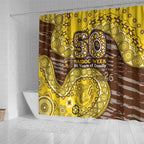 Hawthorn Hawks NAIDOC Week 2026 Shower Curtain Australian Aboriginal Dot Art Dreamtime Pattern Style