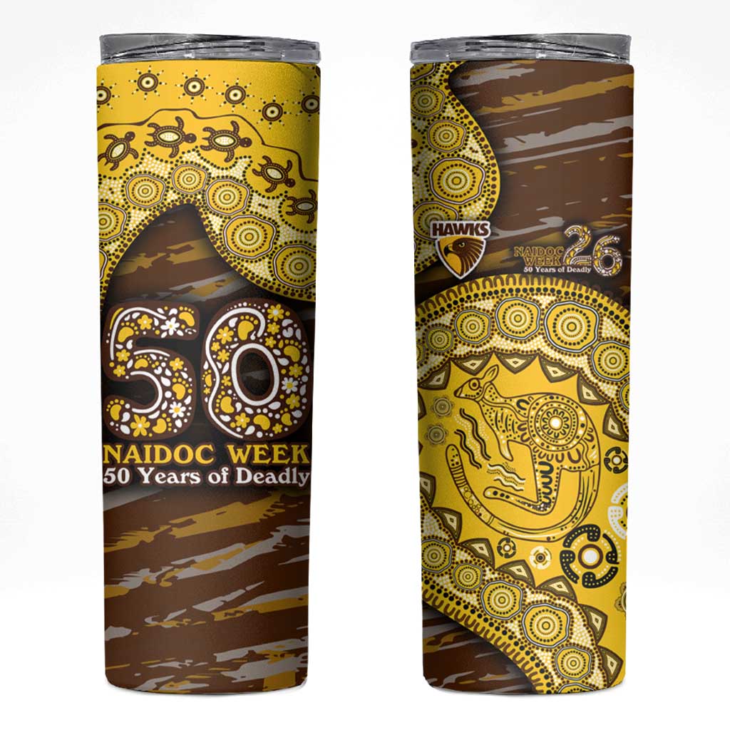 Hawthorn Hawks NAIDOC Week 2026 Skinny Tumbler Australian Aboriginal Dot Art Dreamtime Pattern Style