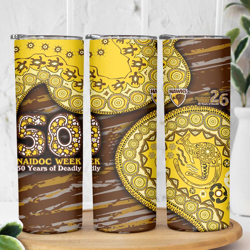 Hawthorn Hawks NAIDOC Week 2026 Skinny Tumbler Australian Aboriginal Dot Art Dreamtime Pattern Style