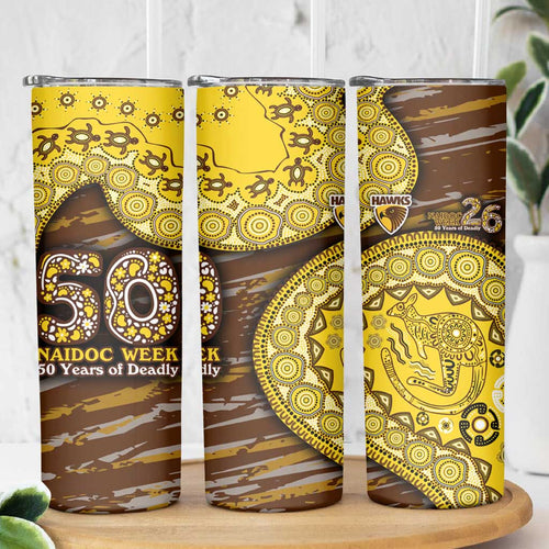 Hawthorn Hawks NAIDOC Week 2026 Skinny Tumbler Australian Aboriginal Dot Art Dreamtime Pattern Style