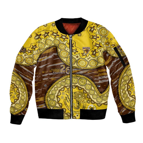 Hawthorn Hawks NAIDOC Week 2026 Sleeve Zip Bomber Jacket Australian Aboriginal Dot Art Dreamtime Pattern Style