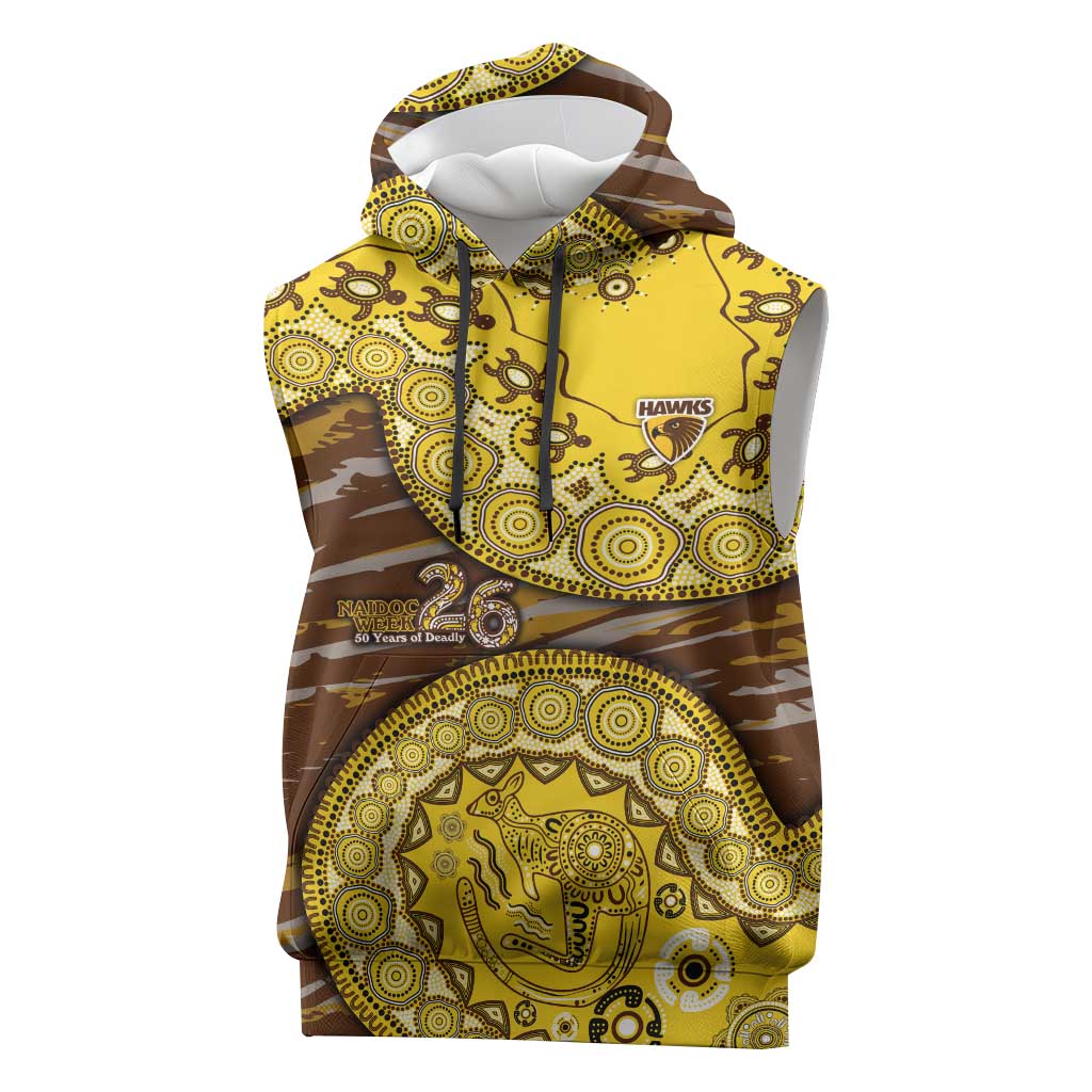 Hawthorn Hawks NAIDOC Week 2026 Sleeveless Hoodie Australian Aboriginal Dot Art Dreamtime Pattern Style