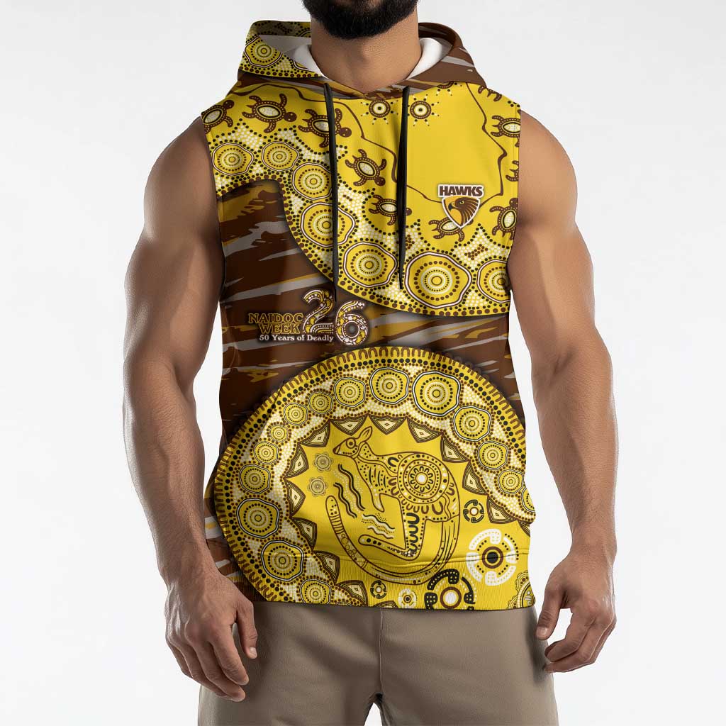 Hawthorn Hawks NAIDOC Week 2026 Sleeveless Hoodie Australian Aboriginal Dot Art Dreamtime Pattern Style