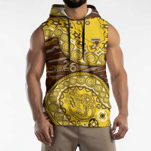 Hawthorn Hawks NAIDOC Week 2026 Sleeveless Hoodie Australian Aboriginal Dot Art Dreamtime Pattern Style
