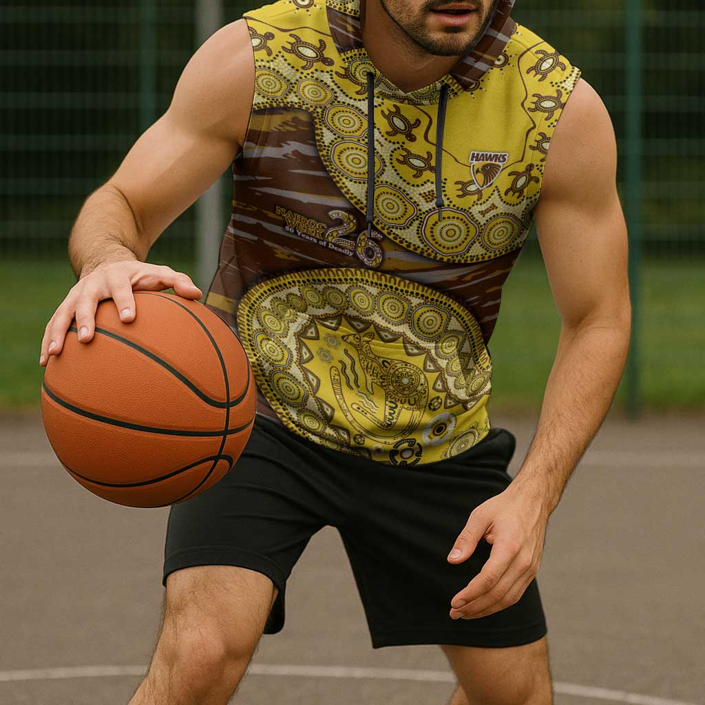 Hawthorn Hawks NAIDOC Week 2026 Sleeveless Hoodie Australian Aboriginal Dot Art Dreamtime Pattern Style