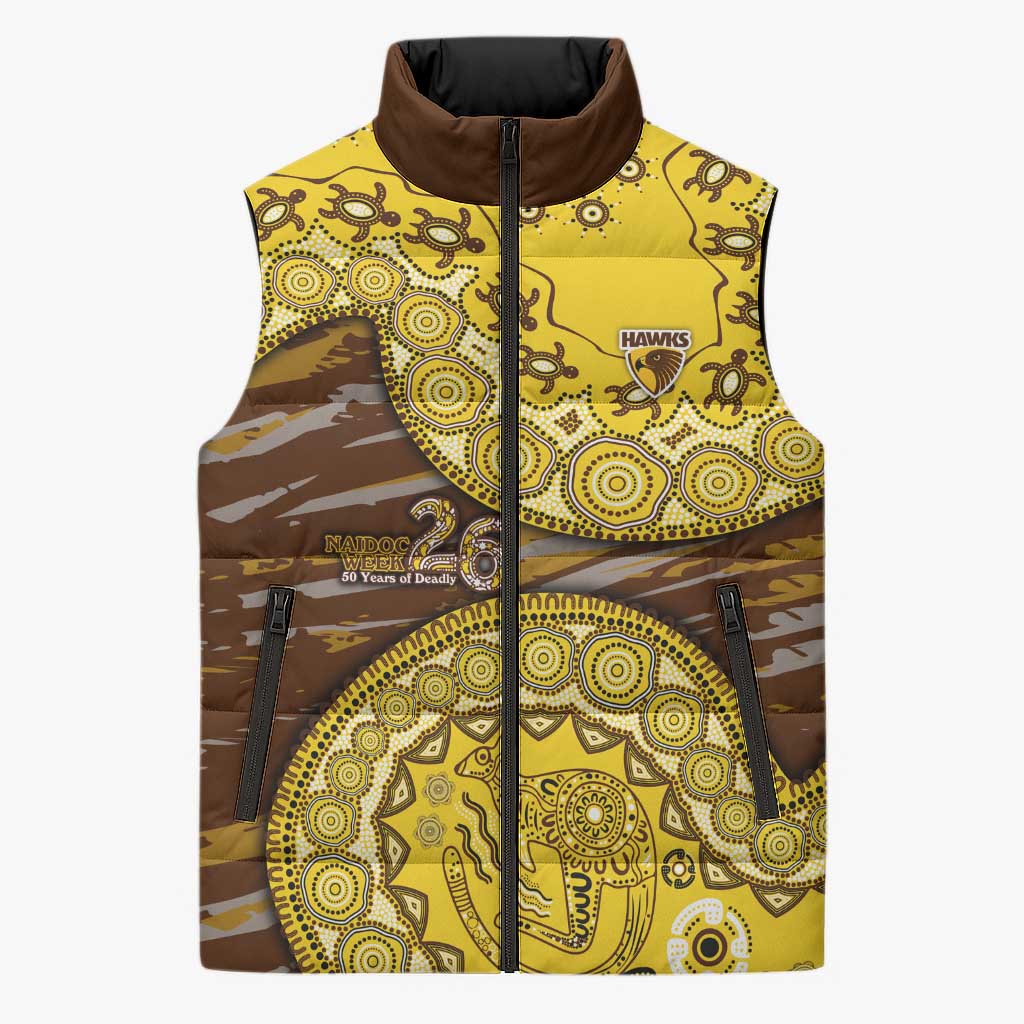 Hawthorn Hawks NAIDOC Week 2026 Sleeveless Puffer Jacket Australian Aboriginal Dot Art Dreamtime Pattern Style