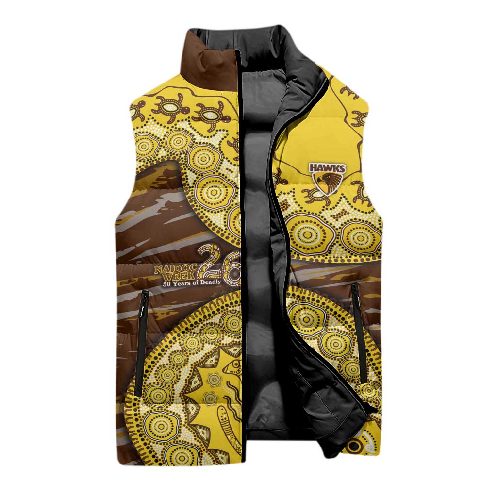 Hawthorn Hawks NAIDOC Week 2026 Sleeveless Puffer Jacket Australian Aboriginal Dot Art Dreamtime Pattern Style