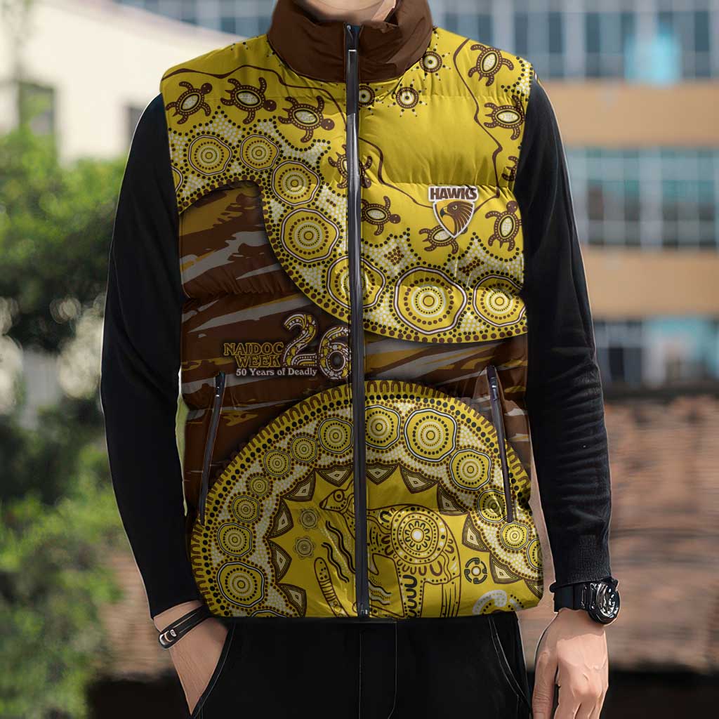 Hawthorn Hawks NAIDOC Week 2026 Sleeveless Puffer Jacket Australian Aboriginal Dot Art Dreamtime Pattern Style
