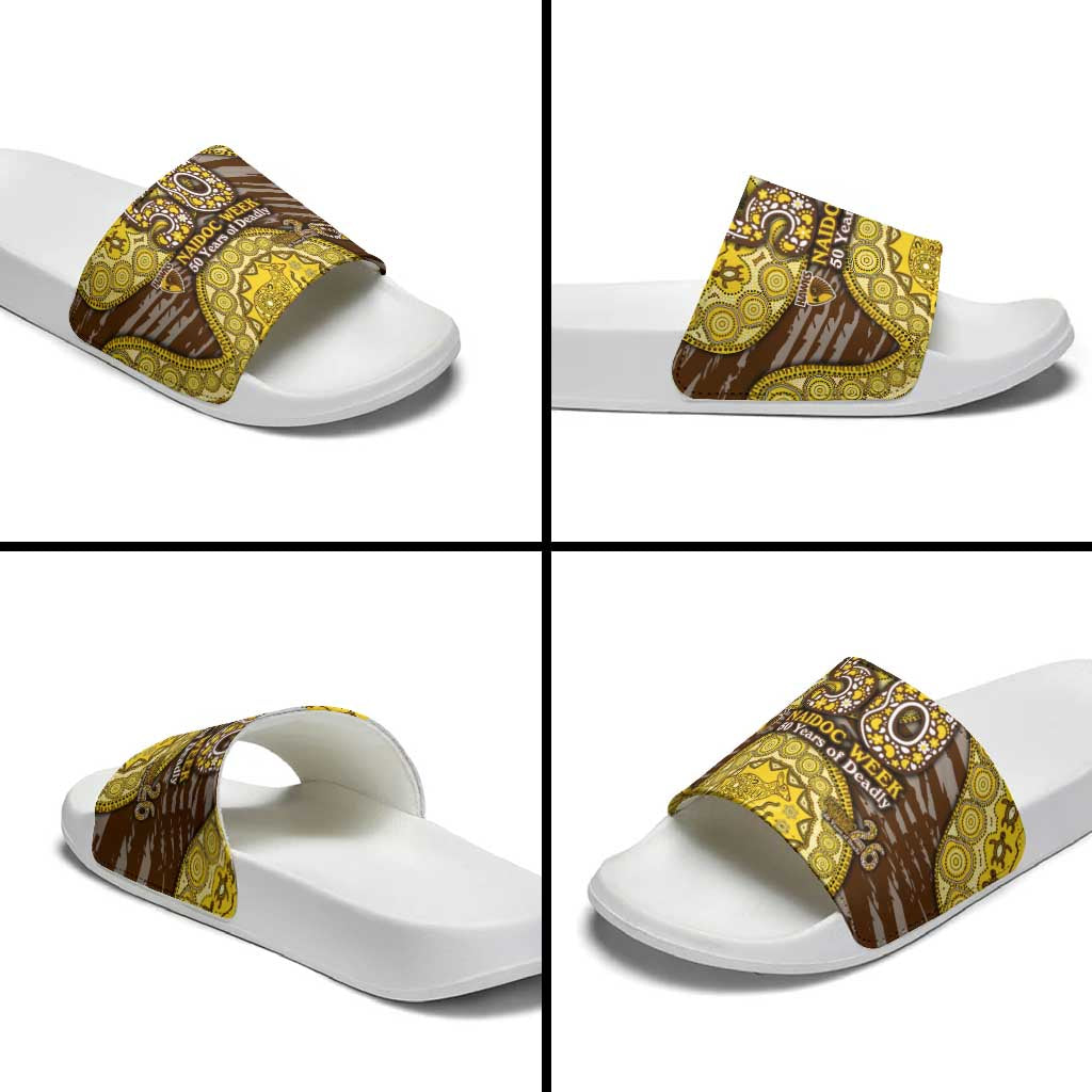 Hawthorn Hawks NAIDOC Week 2026 Slide Sandals Australian Aboriginal Dot Art Dreamtime Pattern Style