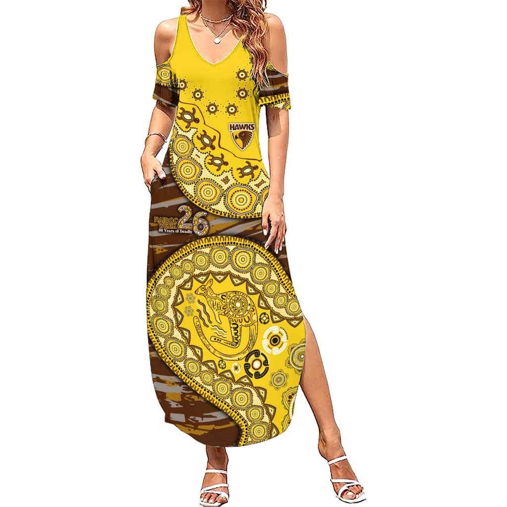 Hawthorn Hawks NAIDOC Week 2026 Summer Maxi Dress Australian Aboriginal Dot Art Dreamtime Pattern Style