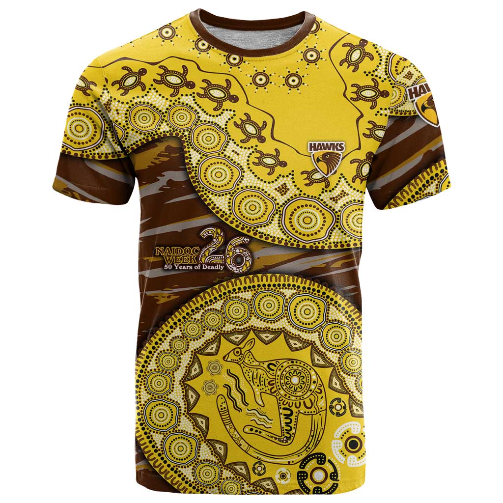 Hawthorn Hawks NAIDOC Week 2026 T Shirt Australian Aboriginal Dot Art Dreamtime Pattern Style