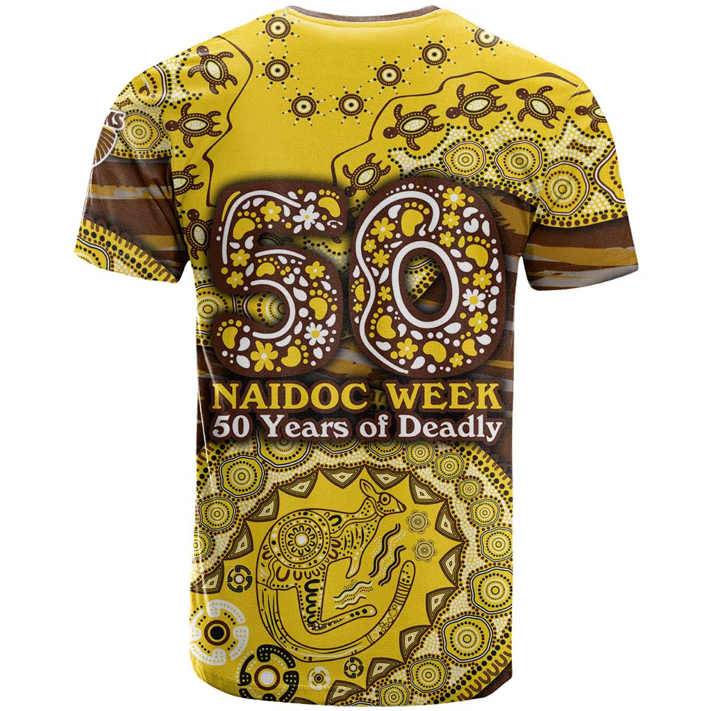 Hawthorn Hawks NAIDOC Week 2026 T Shirt Australian Aboriginal Dot Art Dreamtime Pattern Style
