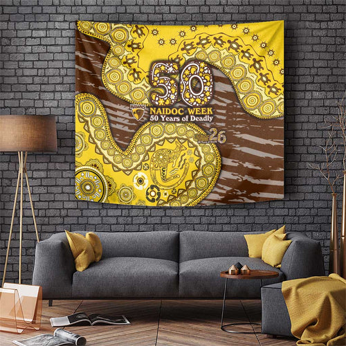 Hawthorn Hawks NAIDOC Week 2026 Tapestry Australian Aboriginal Dot Art Dreamtime Pattern Style