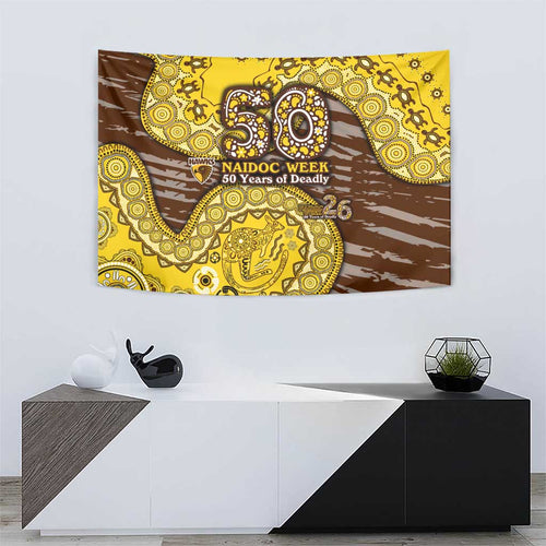 Hawthorn Hawks NAIDOC Week 2026 Tapestry Australian Aboriginal Dot Art Dreamtime Pattern Style