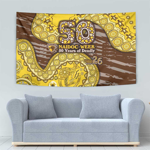Hawthorn Hawks NAIDOC Week 2026 Tapestry Australian Aboriginal Dot Art Dreamtime Pattern Style