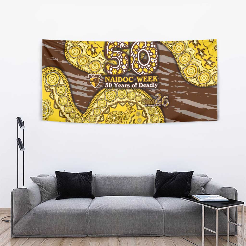 Hawthorn Hawks NAIDOC Week 2026 Tapestry Australian Aboriginal Dot Art Dreamtime Pattern Style