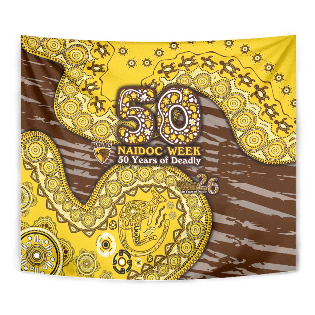 Hawthorn Hawks NAIDOC Week 2026 Tapestry Australian Aboriginal Dot Art Dreamtime Pattern Style