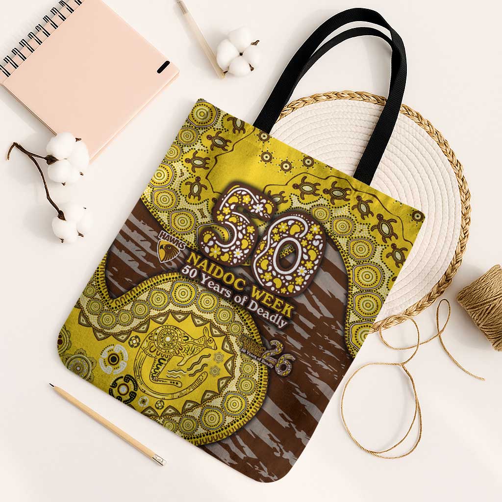 Hawthorn Hawks NAIDOC Week 2026 Tote Bag Australian Aboriginal Dot Art Dreamtime Pattern Style