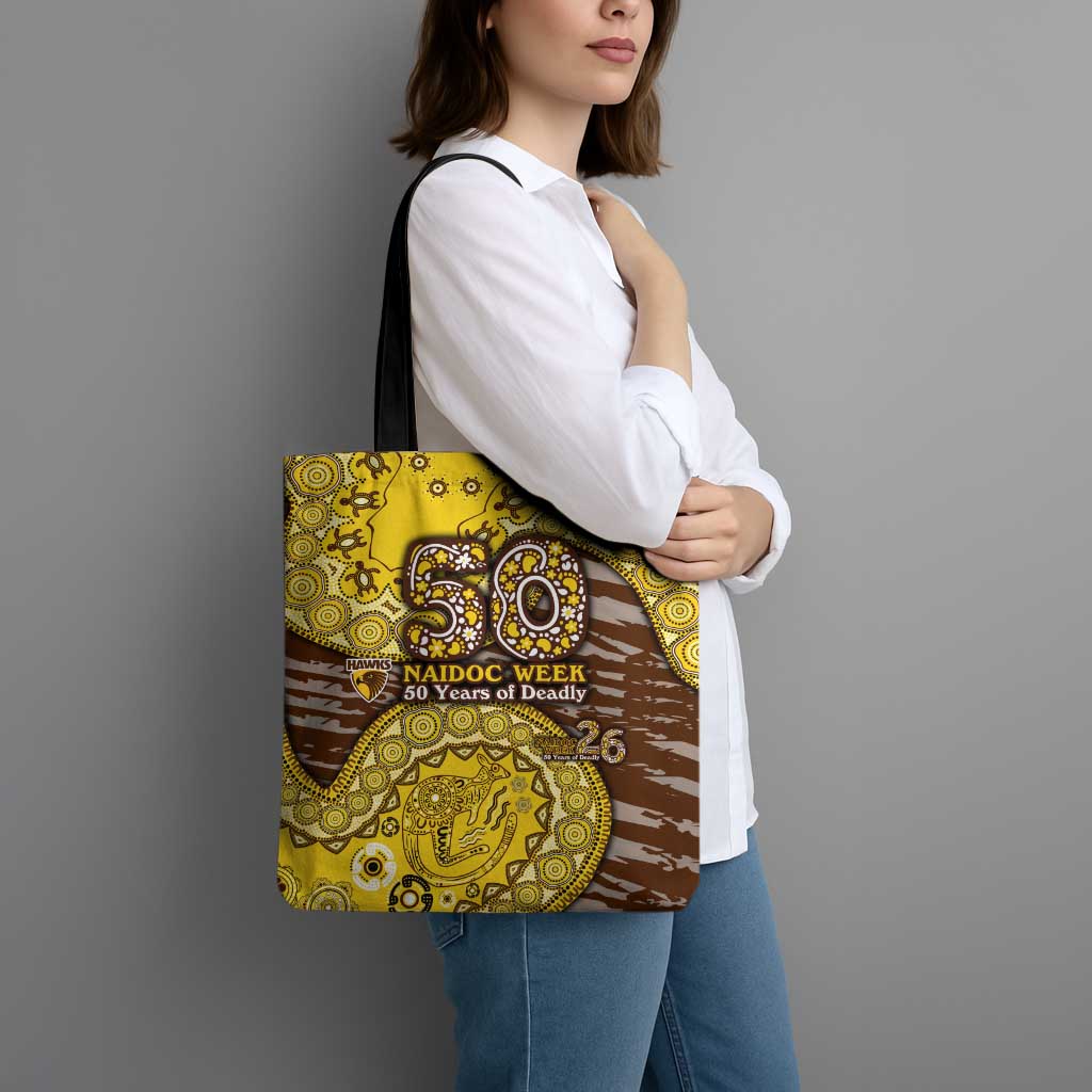 Hawthorn Hawks NAIDOC Week 2026 Tote Bag Australian Aboriginal Dot Art Dreamtime Pattern Style
