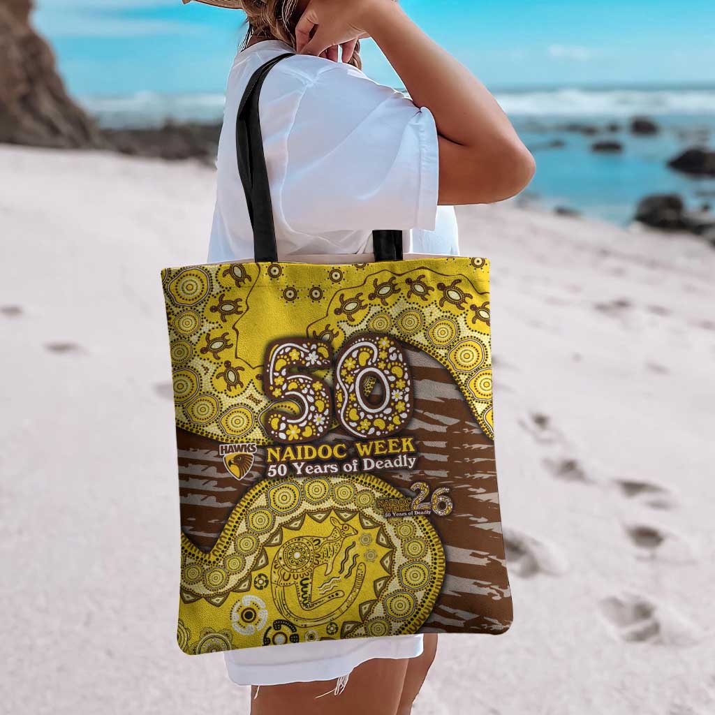 Hawthorn Hawks NAIDOC Week 2026 Tote Bag Australian Aboriginal Dot Art Dreamtime Pattern Style