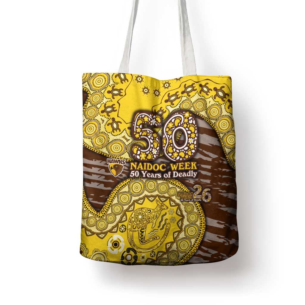 Hawthorn Hawks NAIDOC Week 2026 Tote Bag Australian Aboriginal Dot Art Dreamtime Pattern Style