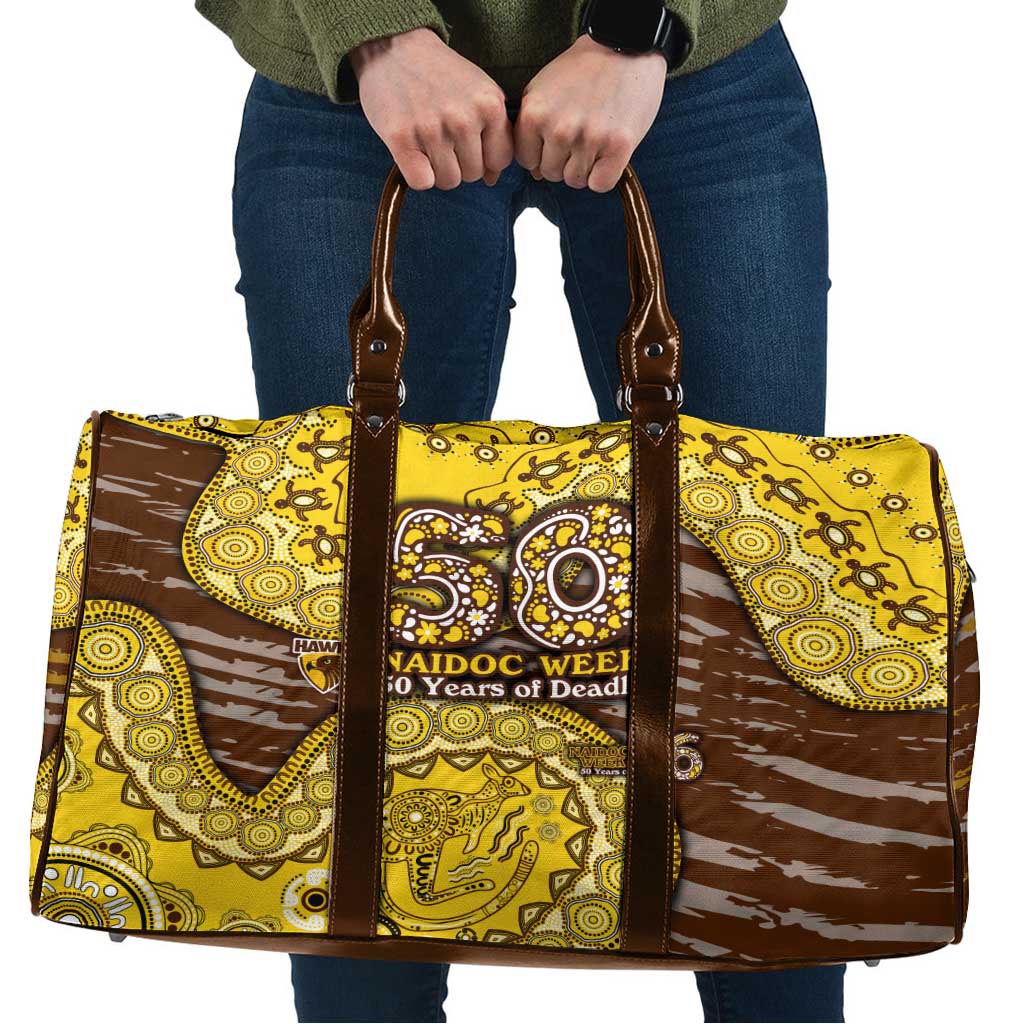 Hawthorn Hawks NAIDOC Week 2026 Travel Bag Australian Aboriginal Dot Art Dreamtime Pattern Style