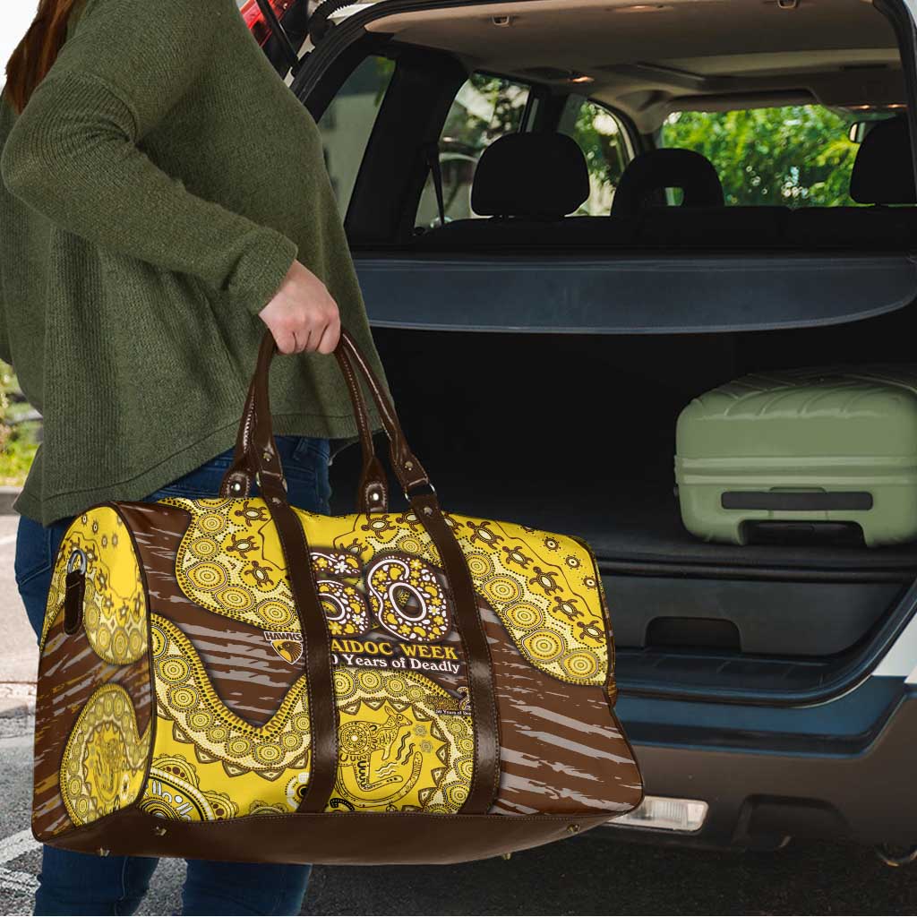 Hawthorn Hawks NAIDOC Week 2026 Travel Bag Australian Aboriginal Dot Art Dreamtime Pattern Style