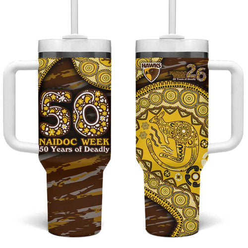 Hawthorn Hawks NAIDOC Week 2026 Tumbler With Handle Australian Aboriginal Dot Art Dreamtime Pattern Style