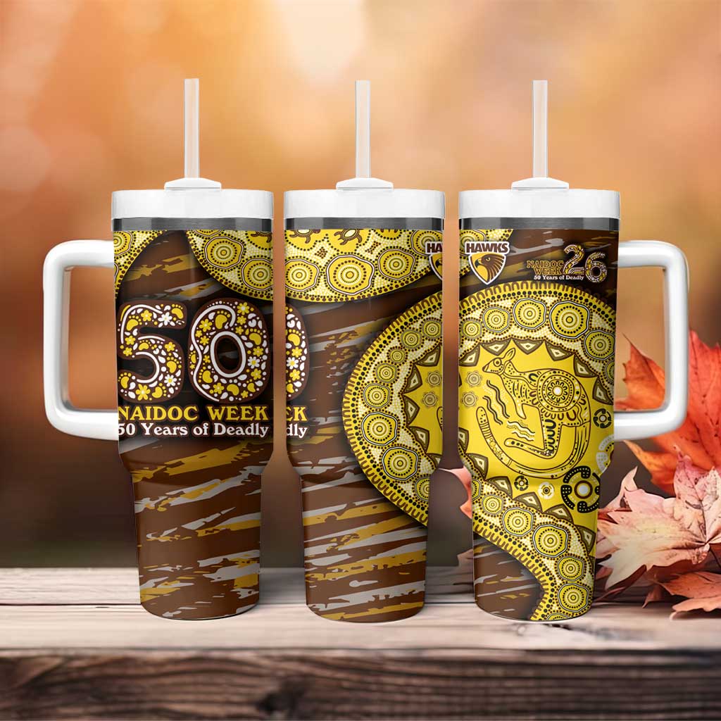 Hawthorn Hawks NAIDOC Week 2026 Tumbler With Handle Australian Aboriginal Dot Art Dreamtime Pattern Style
