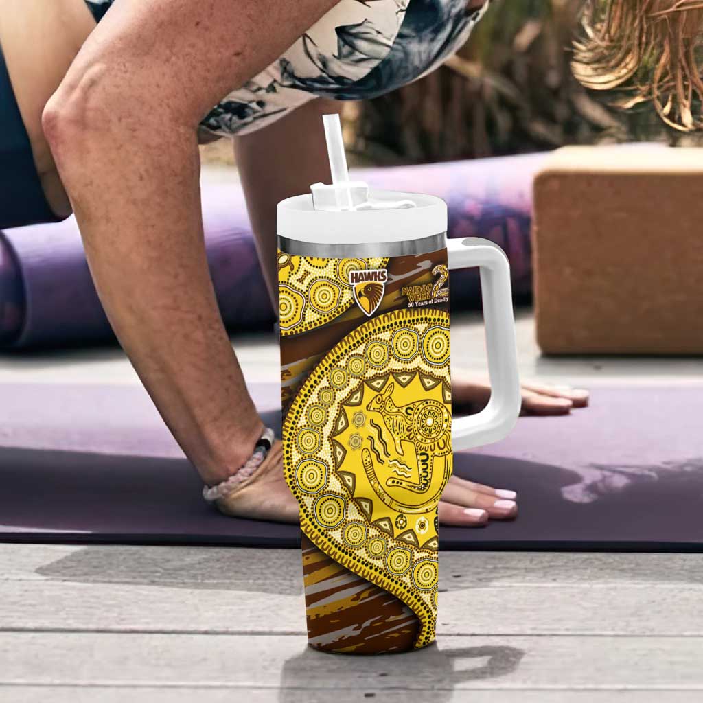 Hawthorn Hawks NAIDOC Week 2026 Tumbler With Handle Australian Aboriginal Dot Art Dreamtime Pattern Style