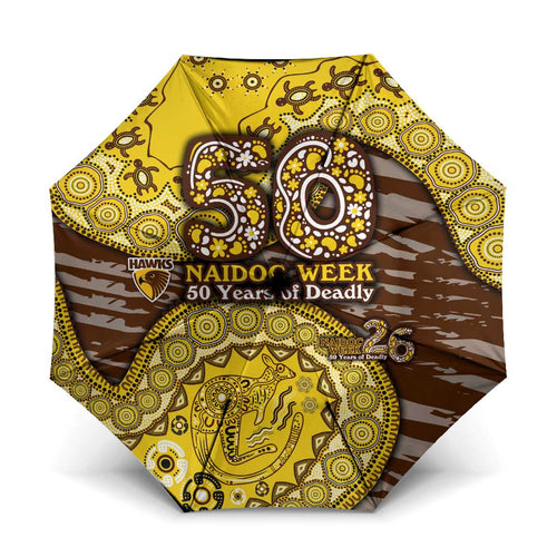 Hawthorn Hawks NAIDOC Week 2026 Umbrella Australian Aboriginal Dot Art Dreamtime Pattern Style