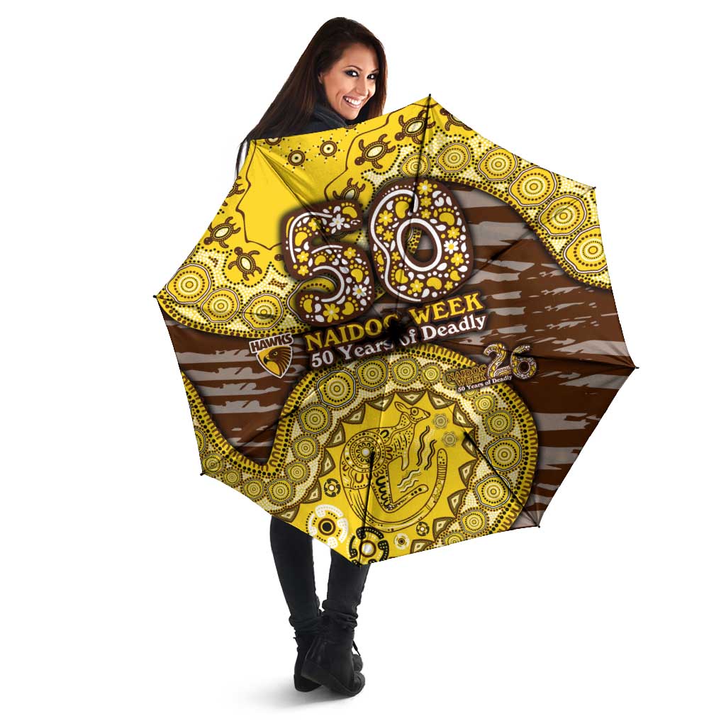 Hawthorn Hawks NAIDOC Week 2026 Umbrella Australian Aboriginal Dot Art Dreamtime Pattern Style