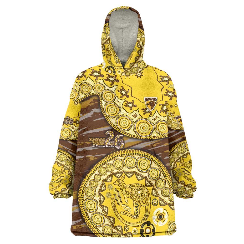 Hawthorn Hawks NAIDOC Week 2026 Wearable Blanket Hoodie Australian Aboriginal Dot Art Dreamtime Pattern Style