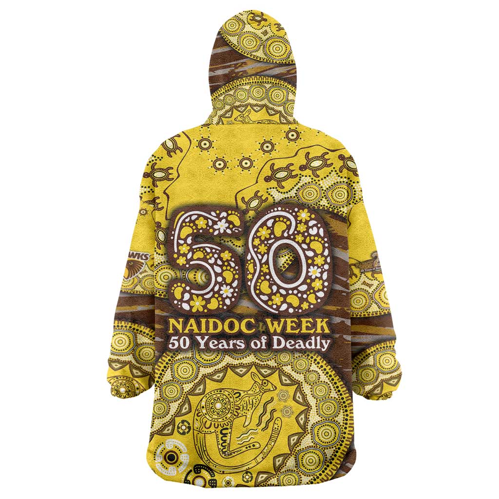 Hawthorn Hawks NAIDOC Week 2026 Wearable Blanket Hoodie Australian Aboriginal Dot Art Dreamtime Pattern Style