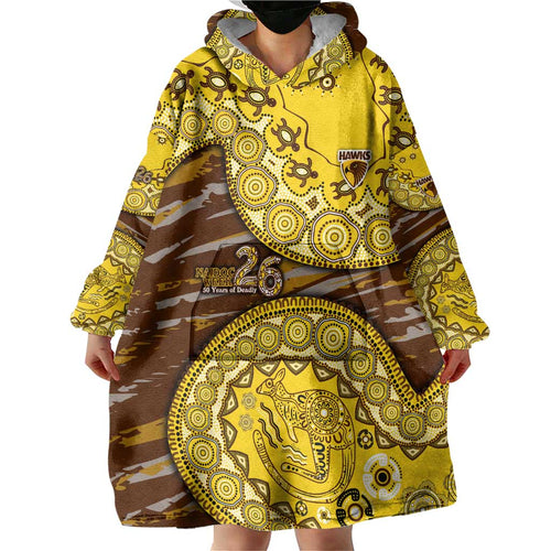 Hawthorn Hawks NAIDOC Week 2026 Wearable Blanket Hoodie Australian Aboriginal Dot Art Dreamtime Pattern Style