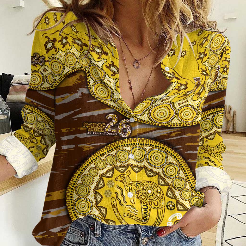 Hawthorn Hawks NAIDOC Week 2026 Women Casual Shirt Australian Aboriginal Dot Art Dreamtime Pattern Style