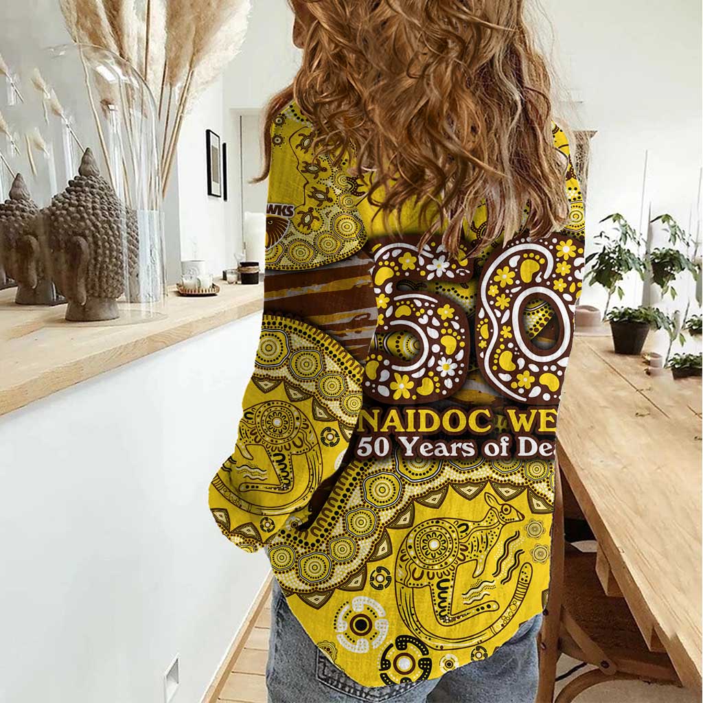 Hawthorn Hawks NAIDOC Week 2026 Women Casual Shirt Australian Aboriginal Dot Art Dreamtime Pattern Style