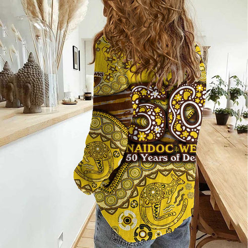 Hawthorn Hawks NAIDOC Week 2026 Women Casual Shirt Australian Aboriginal Dot Art Dreamtime Pattern Style