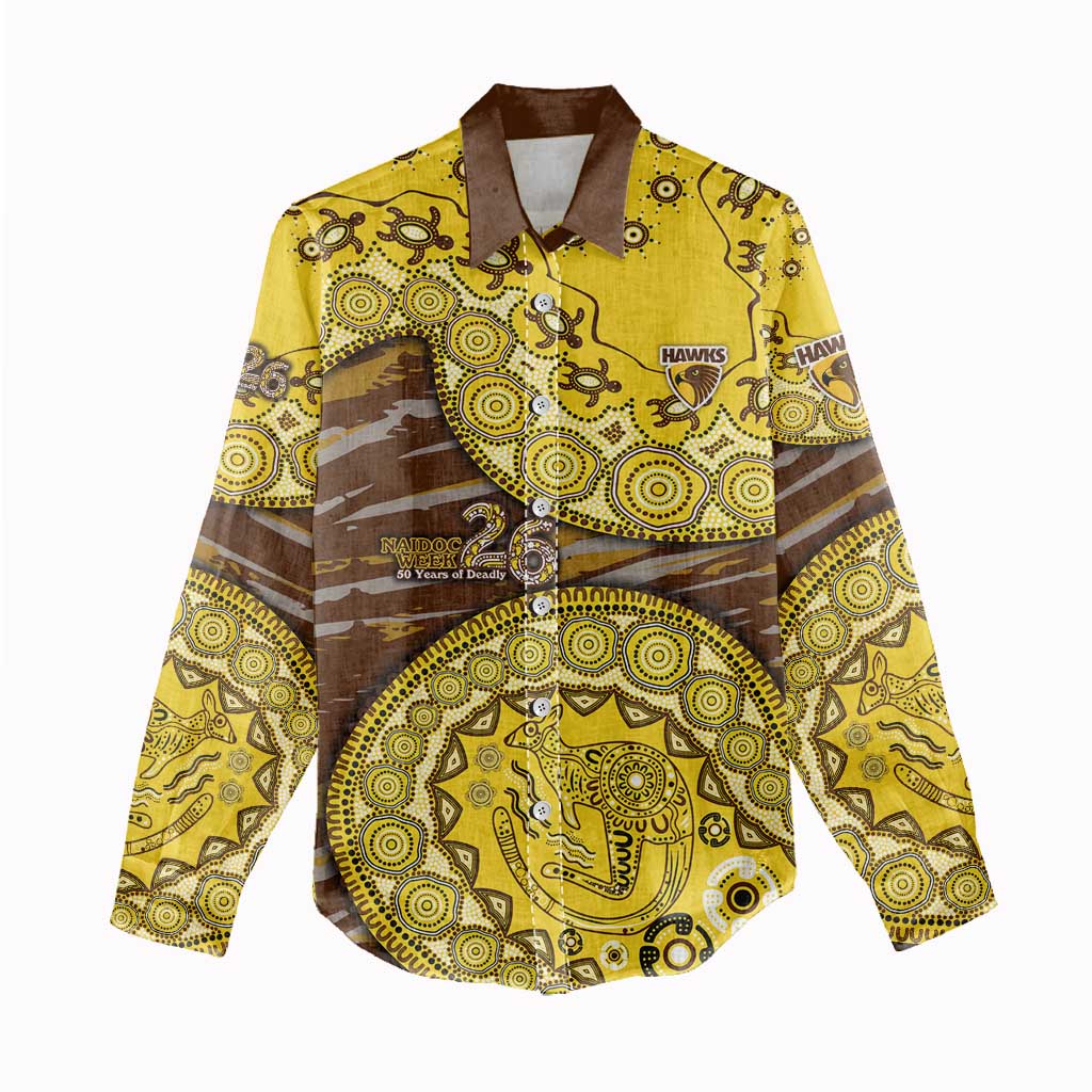Hawthorn Hawks NAIDOC Week 2026 Women Casual Shirt Australian Aboriginal Dot Art Dreamtime Pattern Style
