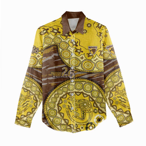 Hawthorn Hawks NAIDOC Week 2026 Women Casual Shirt Australian Aboriginal Dot Art Dreamtime Pattern Style