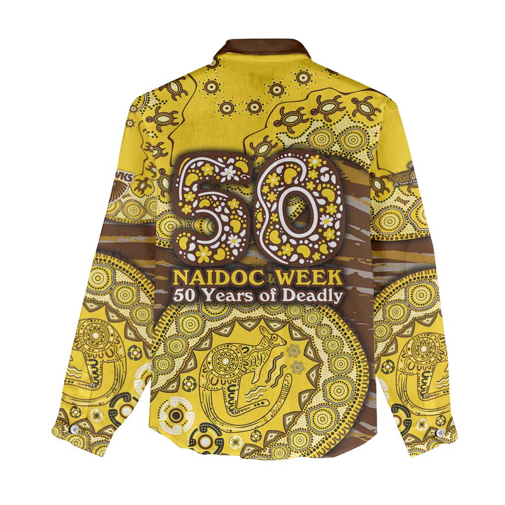 Hawthorn Hawks NAIDOC Week 2026 Women Casual Shirt Australian Aboriginal Dot Art Dreamtime Pattern Style