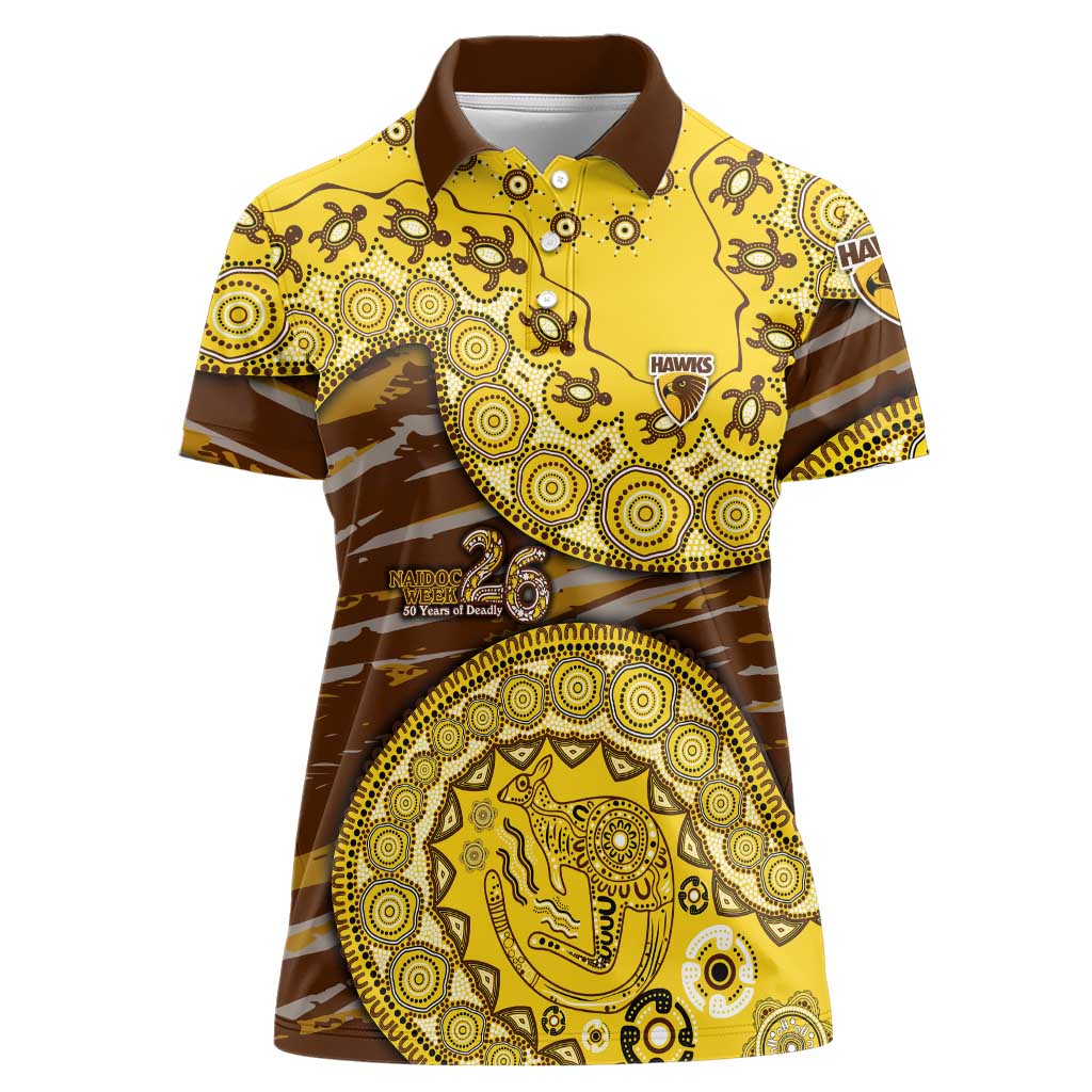 Hawthorn Hawks NAIDOC Week 2026 Women Polo Shirt Australian Aboriginal Dot Art Dreamtime Pattern Style