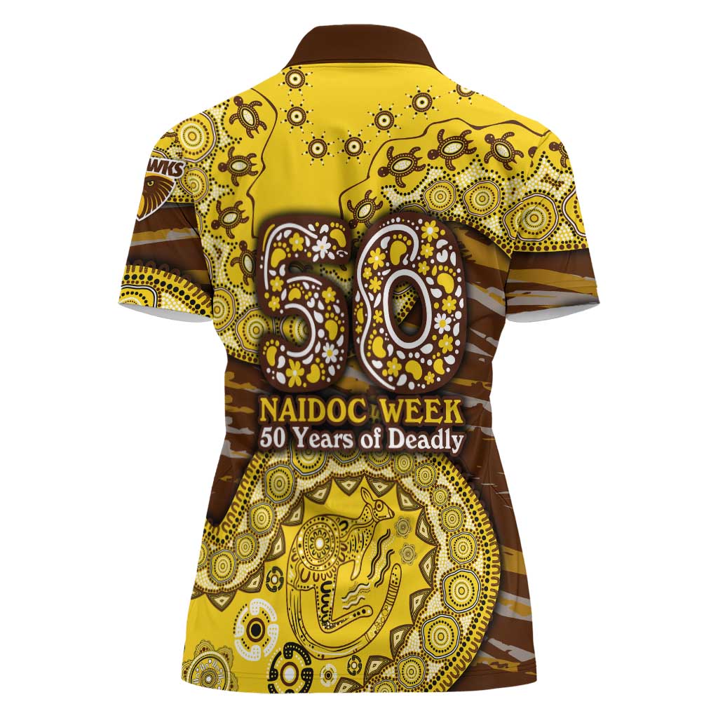 Hawthorn Hawks NAIDOC Week 2026 Women Polo Shirt Australian Aboriginal Dot Art Dreamtime Pattern Style