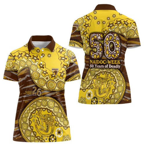 Hawthorn Hawks NAIDOC Week 2026 Women Polo Shirt Australian Aboriginal Dot Art Dreamtime Pattern Style