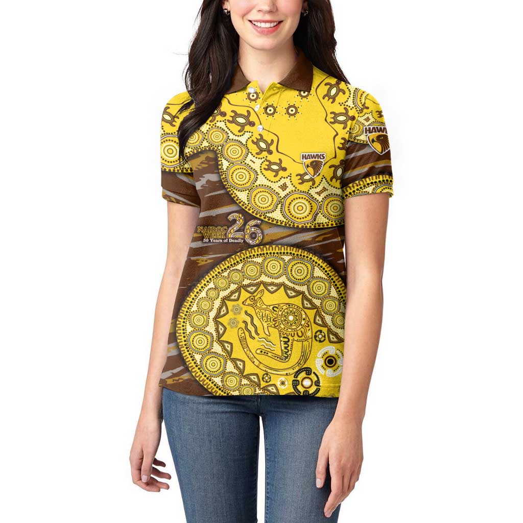 Hawthorn Hawks NAIDOC Week 2026 Women Polo Shirt Australian Aboriginal Dot Art Dreamtime Pattern Style
