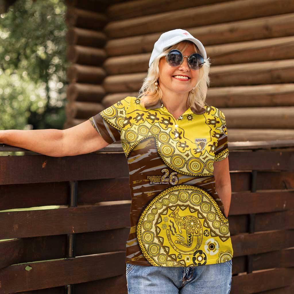 Hawthorn Hawks NAIDOC Week 2026 Women Polo Shirt Australian Aboriginal Dot Art Dreamtime Pattern Style